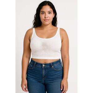 Urban Outfitters White Mesh Scoop Neck Crop Top - Size Large